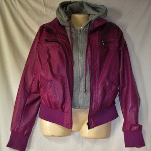 Girl's Pink Faux Leather Hooded Jacket Size Large